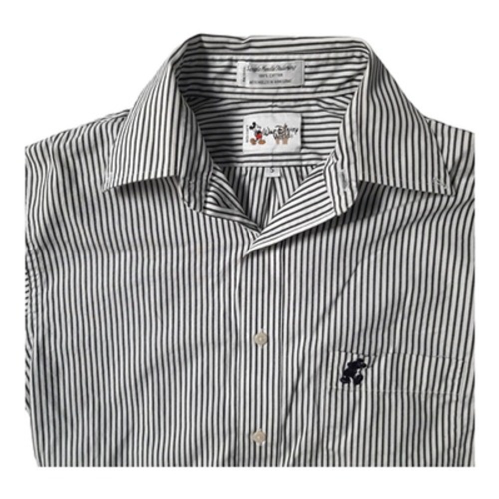 WDW Mickey Mouse logo Mens Small striped oxford long sleeve button down shirt